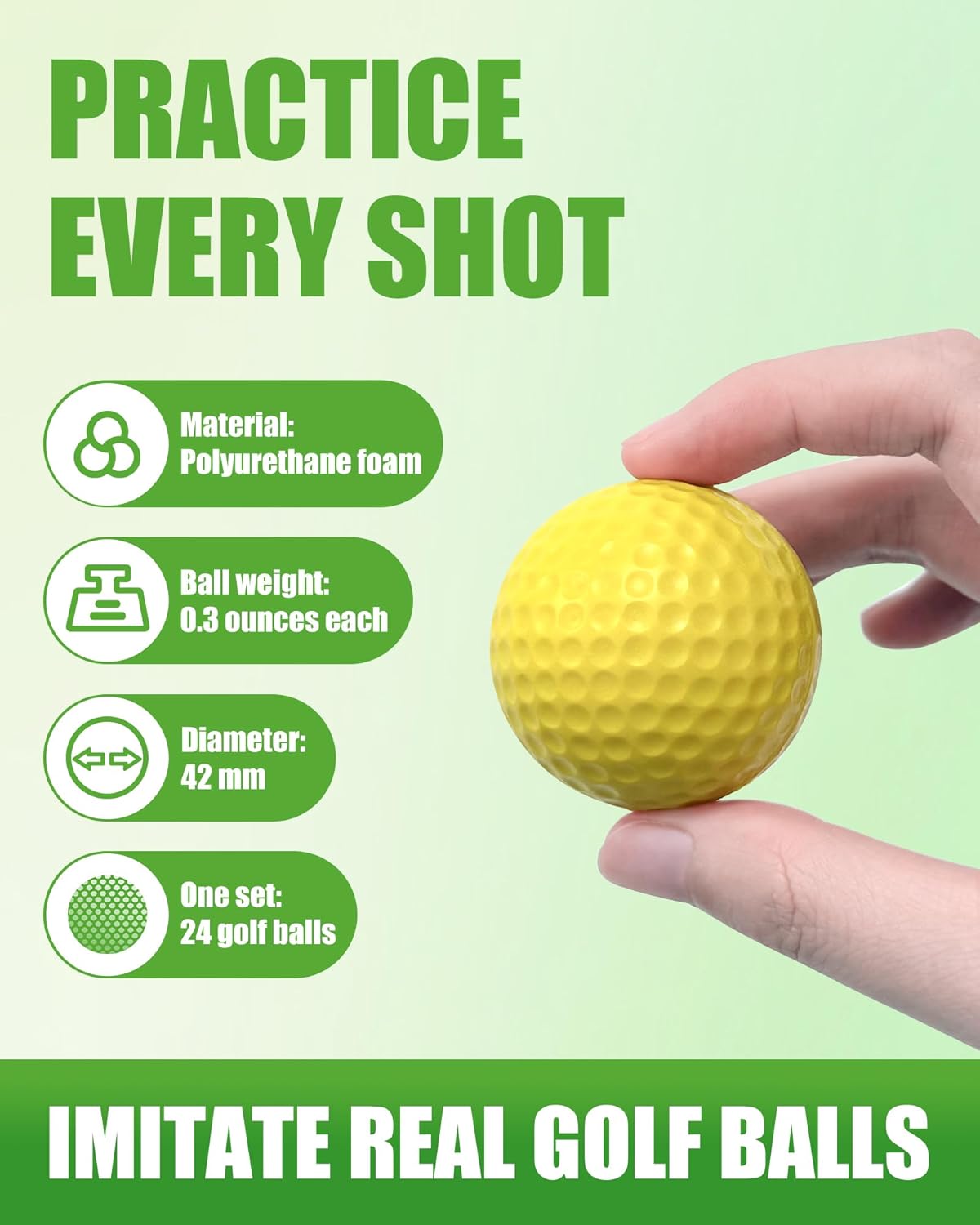 24 Pack Foam Golf Practice Balls,Practice Golf Balls for Backyard,Realistic Feel and Limited Flight Soft Golf Balls for Indoor or Outdoor Training