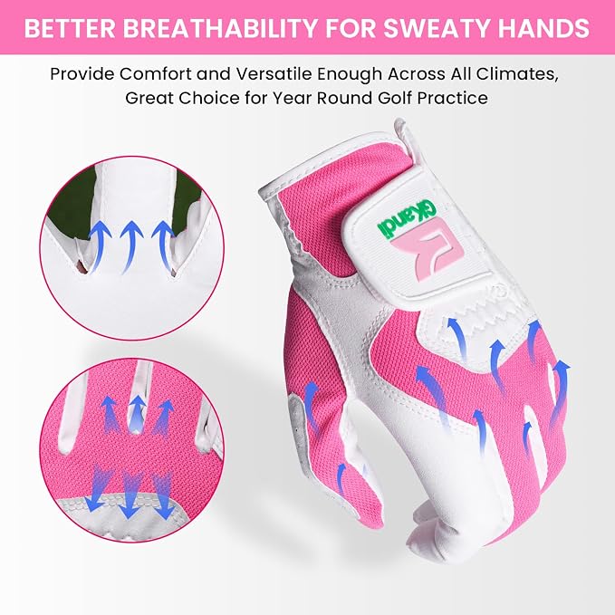 Golf Gloves Women Left Right Handed Golfer Rain Grip Hot Wet All Weather 2 Pack - Image 5