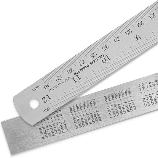 2 Pack Pacific Arc 12 Inch Stainless Steel Ruler with Inch/Metric Conversion Table