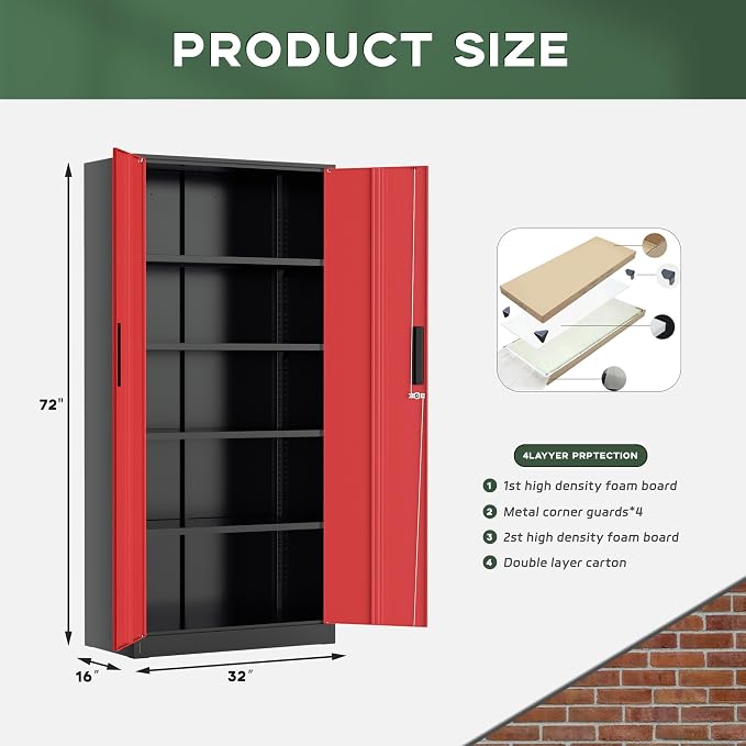 Greenvelly Metal Garage Storage Cabinet, Tall Cabinets - Image 3