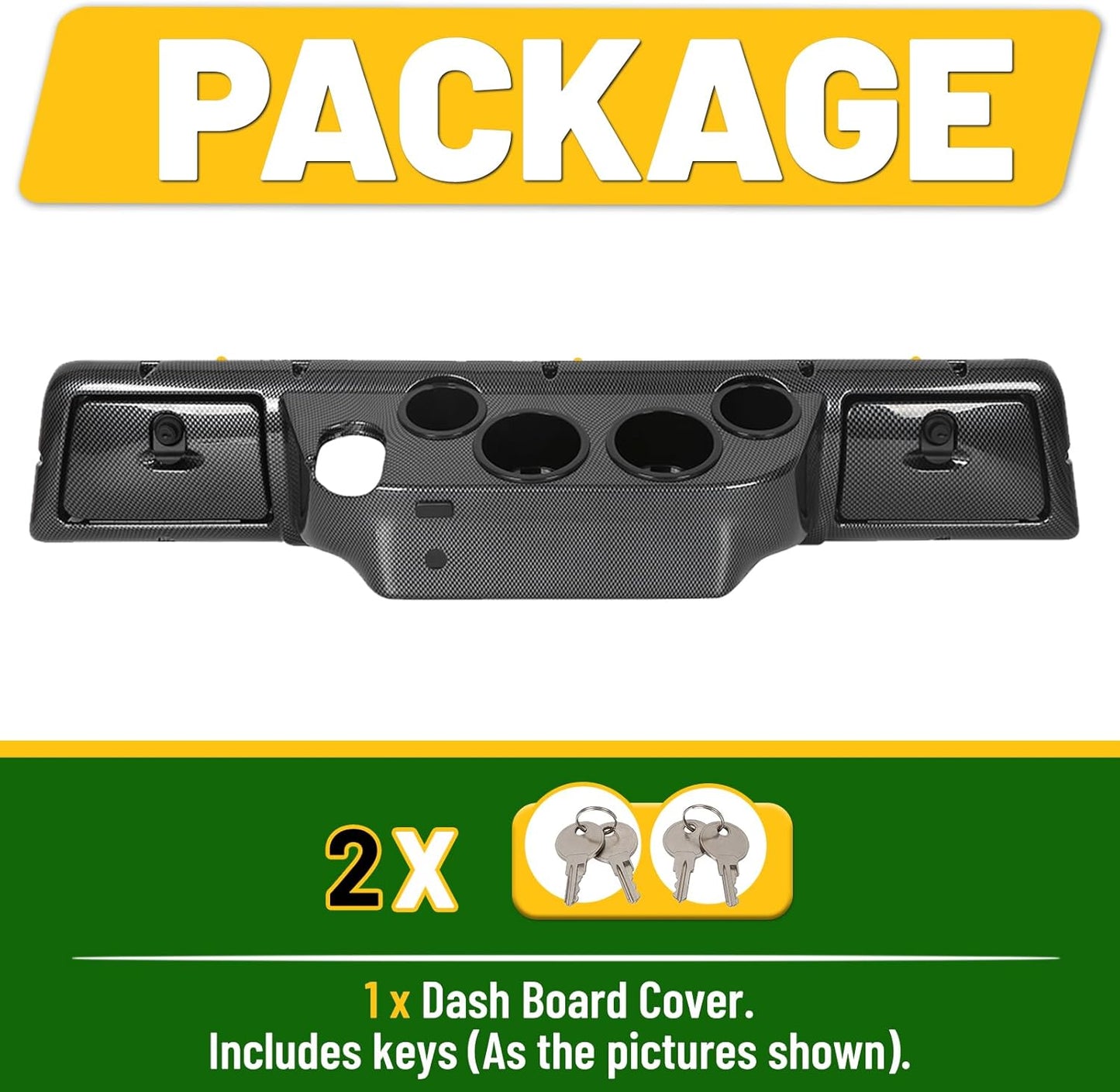 HECASA Dash Board Cover Assembly Compatible with 1982-Up Club Car DS Golf Cart Carbon Fiber Style Glove Boxes 4 Cup Holders (DS Models ONLY)