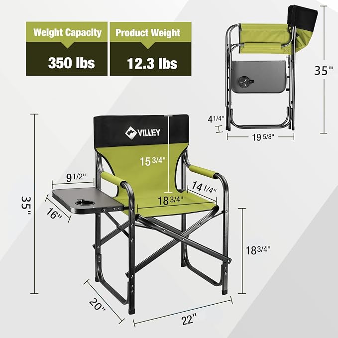 VILLEY Heavy Duty Directors Chair, Folding Camping Chairs, Portable Foldable - Image 3