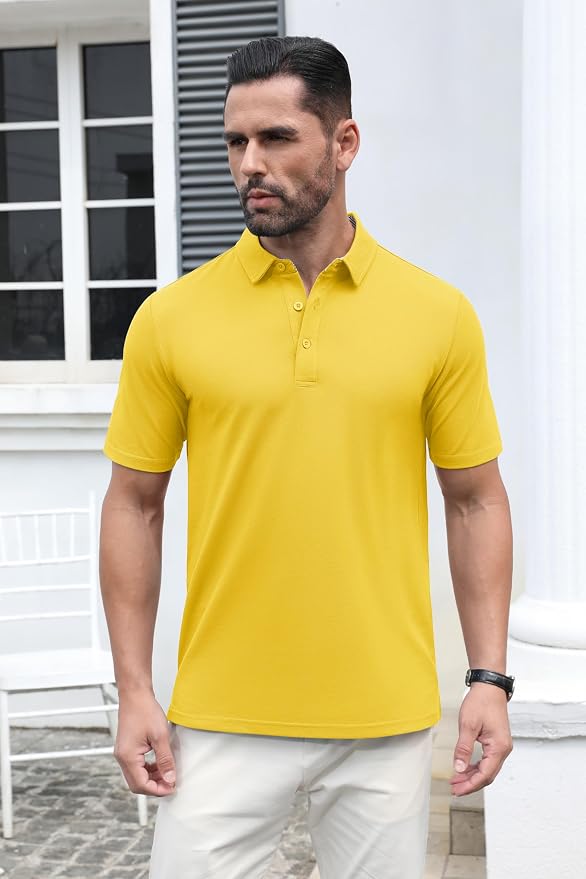 MAGCOMSEN Men's Polo Shirts Short Sleeve Cotton Pique 3 Button Classic Fit - Image 4