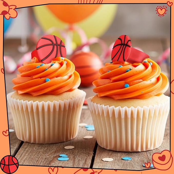Honeydak 48 Pcs Basketball Cupcake Rings Toppers Decoration Sport Ball Theme - Image 6