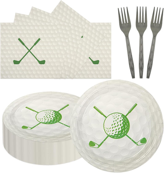 75PCS Golf Party Paper Plates and Napkins - Golf Themed Tableware Set Include 7inch Paper Plates Napkins Forks Disposable Decoration Supplies for Sport Birthday Game Day Party, Serve 25