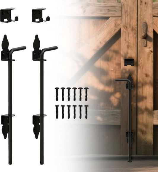 18" Heavy Duty Cane Bolts for Gates with Black Rustproof Powder Upgraded Hardware Gate Drop Rod for Wood PVC Vinyl Fences Gates, Double Doors-2 Pack