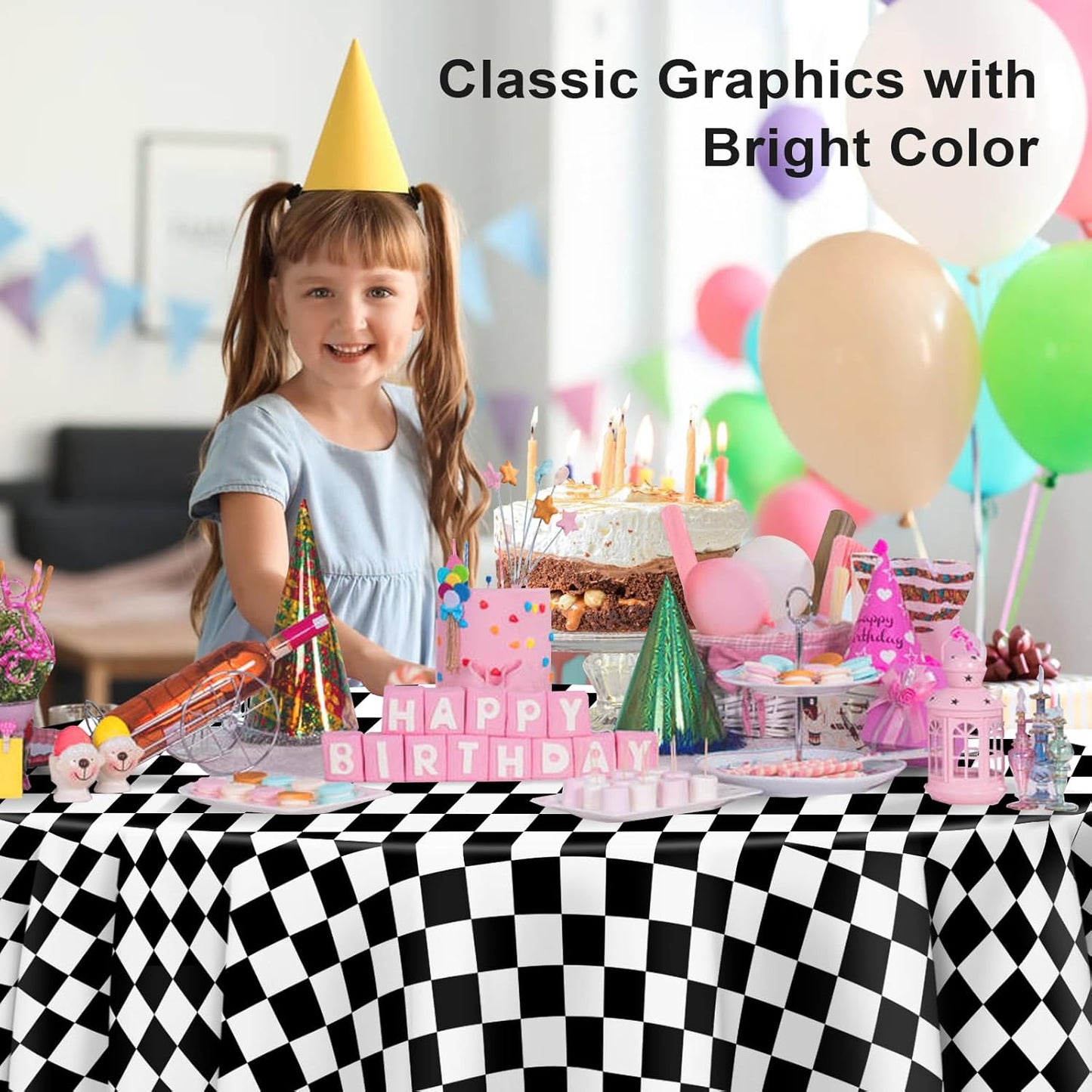 12 Pack Black and White Checkered Tablecloth, Round Black Checkered Flag Plastic Table Cloths for Parties Disposable, 84x84 in Waterproof Race Car Tablecloth for Birthday Party Halloween Picnic School