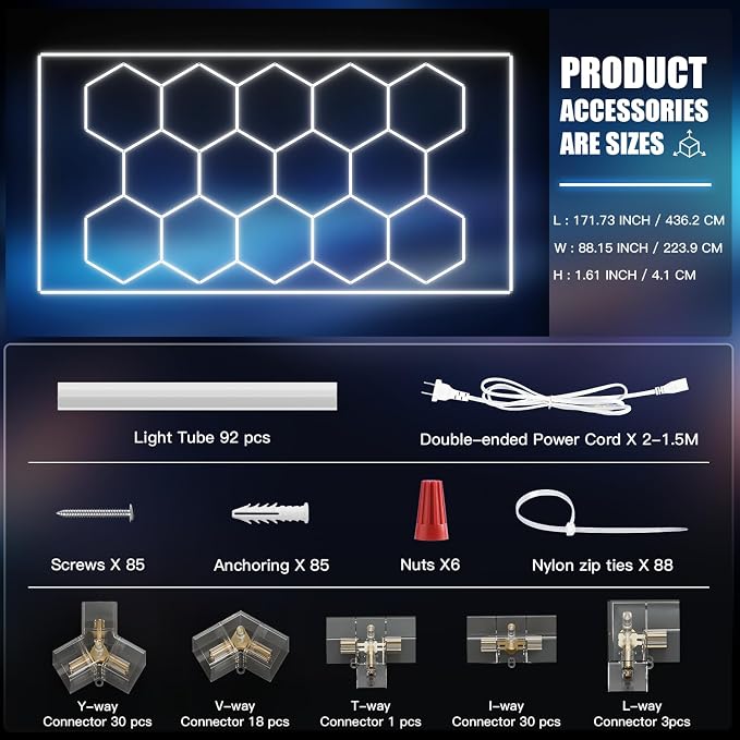 JTT Hexagon Garage Lights, 736W 73600LM LED Garage Hexagon Lights, 6500K Super - Image 4