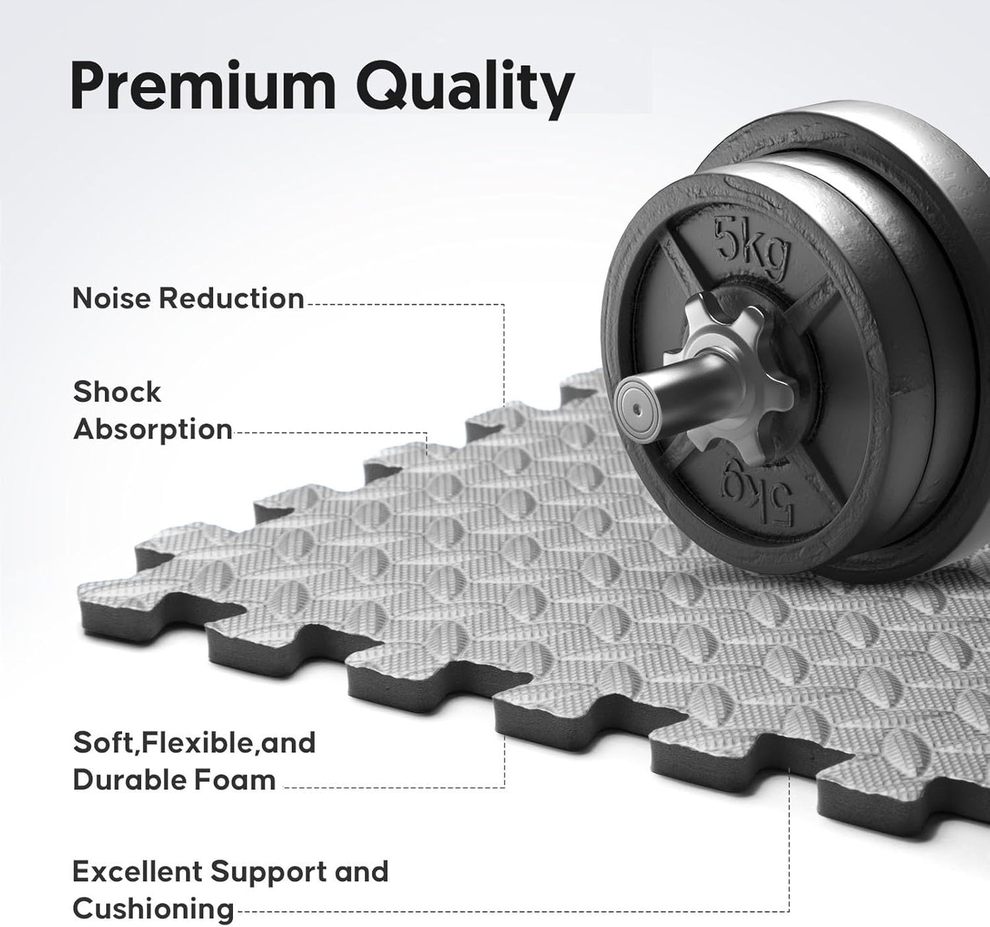 Home Gym Mat, Puzzle Exercise Mat, EVA Interlocking Foam Floor Tiles for Home Workout Equipment and Kids' Play Areas - Grey, 24 in x 24 in x ½ in - 12 Tiles (Grey, 12 Pack, 48 SQ FT)