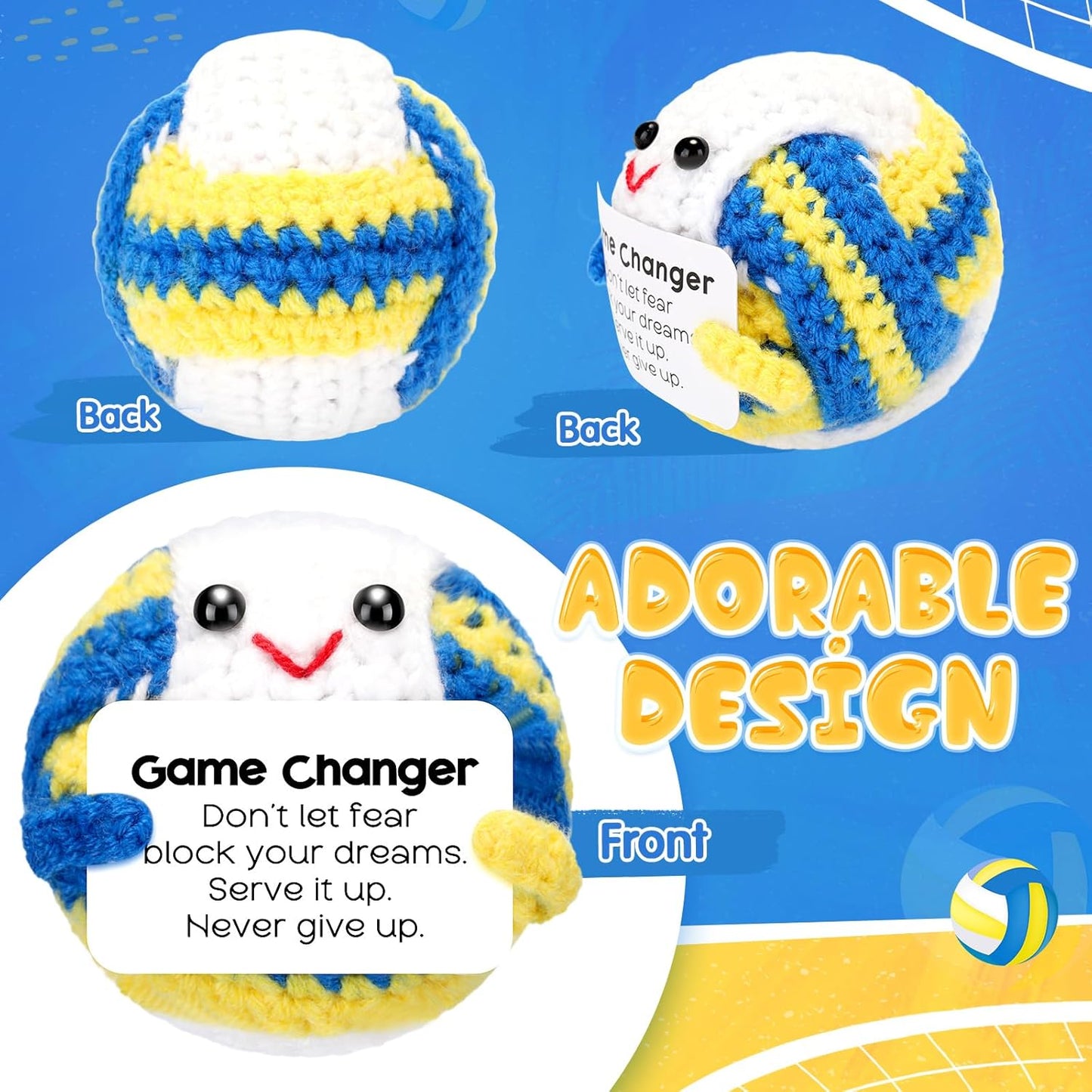 12pcs Funny Volleyball Gifts for Team Bulk Positive Volleyball Balls with Motivational Cards Handmade Mini Crochet Team Gift for Coach Women Men Coworker Birthday Christmas Party Favors