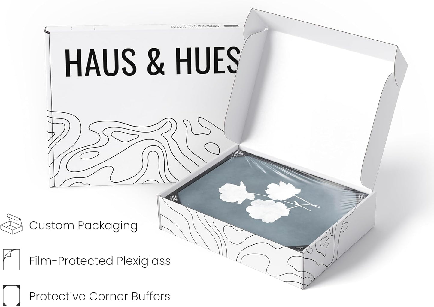 HAUS AND HUES Framed Flower Pictures Wall Decor - Set of 4 Floral Wall Art, Black and White Botanical Prints, Rustic Framed Vintage, Farmhouse Art, Floral Prints (Black Aluminum Frame, 11x14)