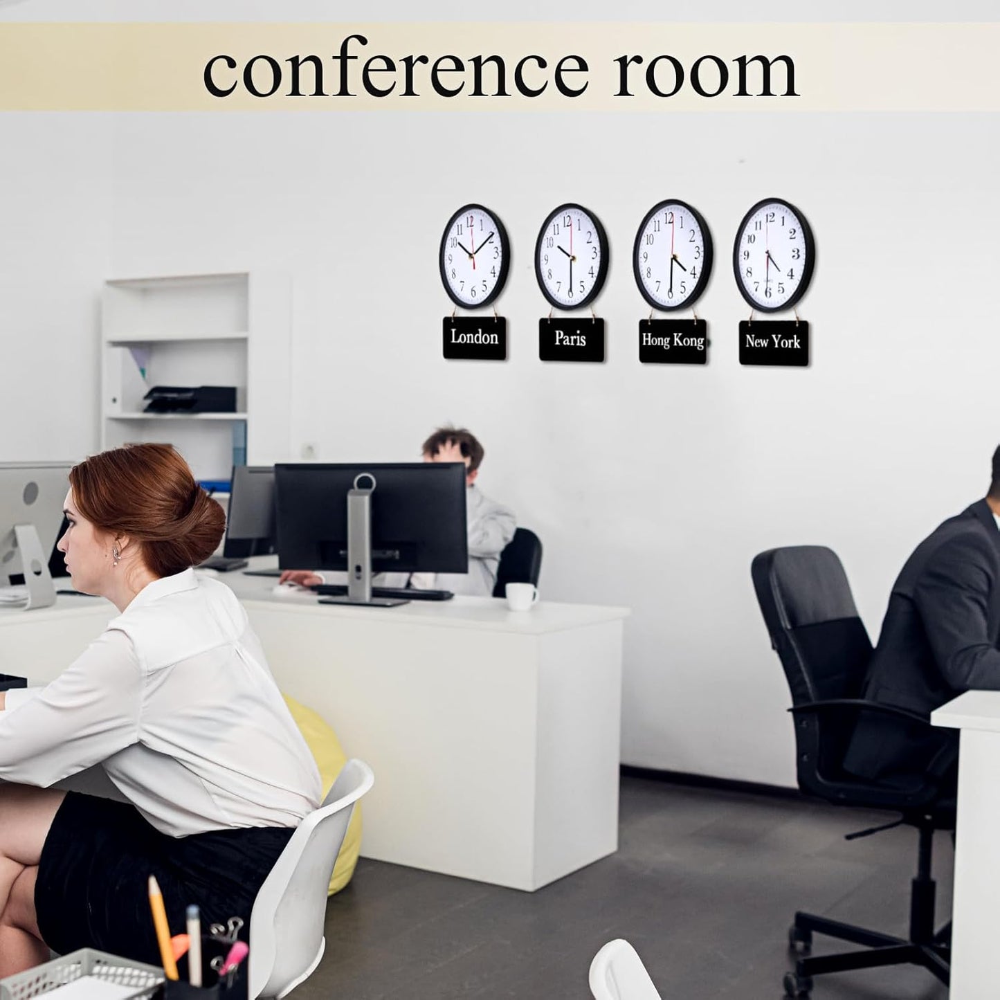 Inbagi 4 Pieces Wall Clocks Set Include Quartz Wall Clock Battery Operated Round Clock with 4 Pieces Hanging Chalkboard and White Marker Pen for Hotel Office Home Room Kitchen(8 Inch,Black)