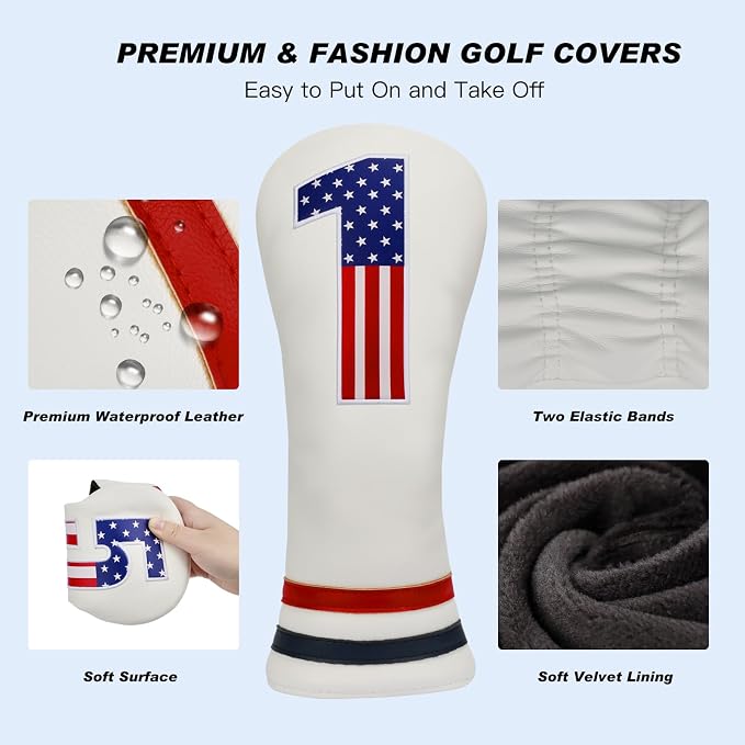 Golf Head Covers, PU Leather Golf Club Head Covers - Image 3