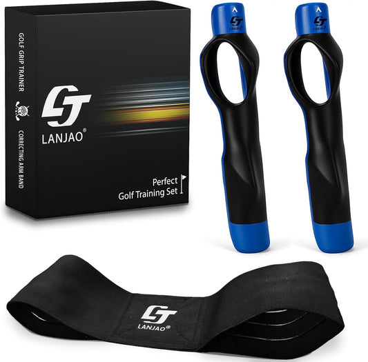 Golf Grip Trainer 2 Pack with Swing Correcting Arm Band, Golf Training Aid, Golf Grip Kit,Grip Trainer Golf Club to Help Train Correct Hand Position