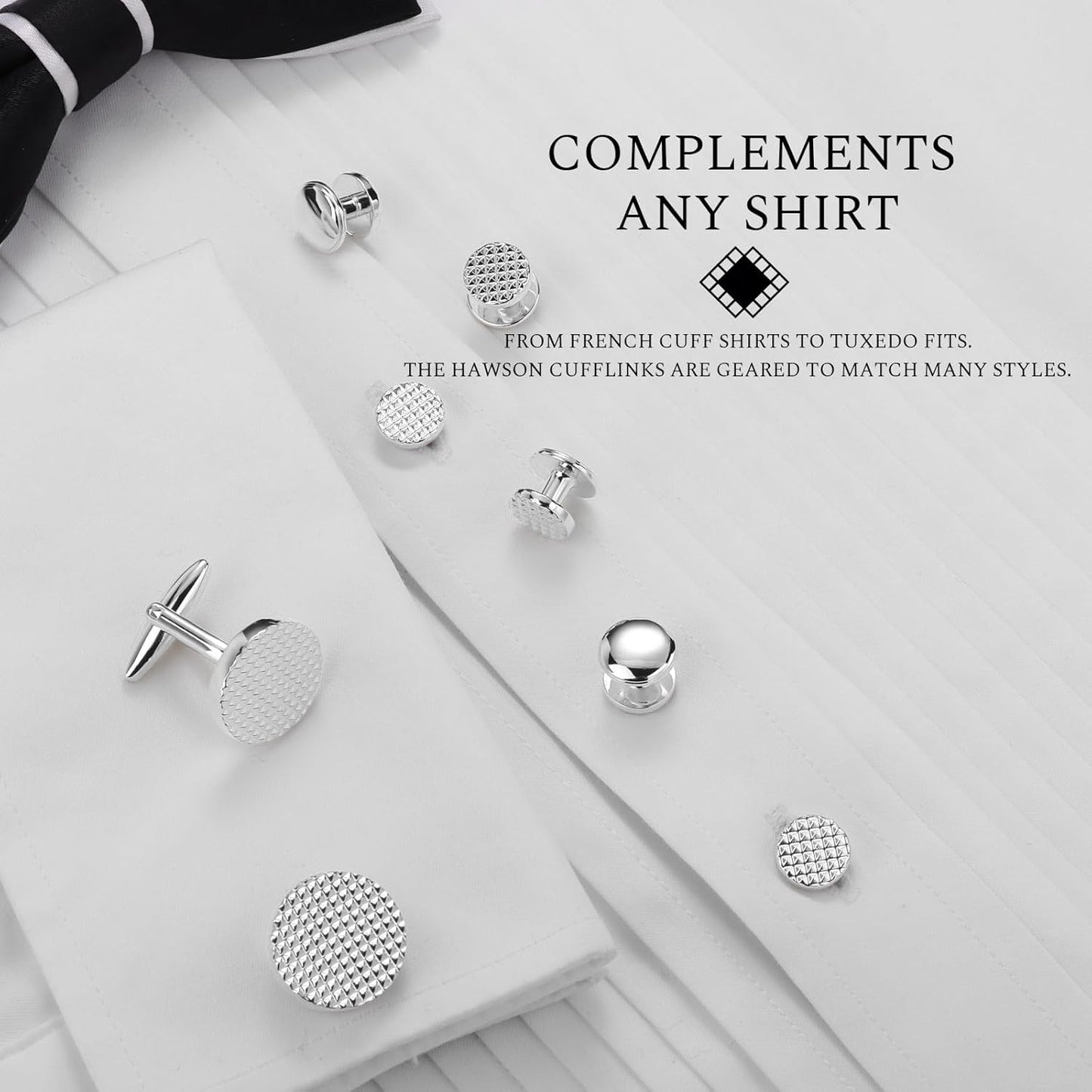 HAWSON Silver/Gold Cufflinks for Men with Tuxedo Shirt Studs,Men Accessories Jewelry with Gift Box,Gifts for Family,Best Friend on Wedding Business Birthday Anniversary