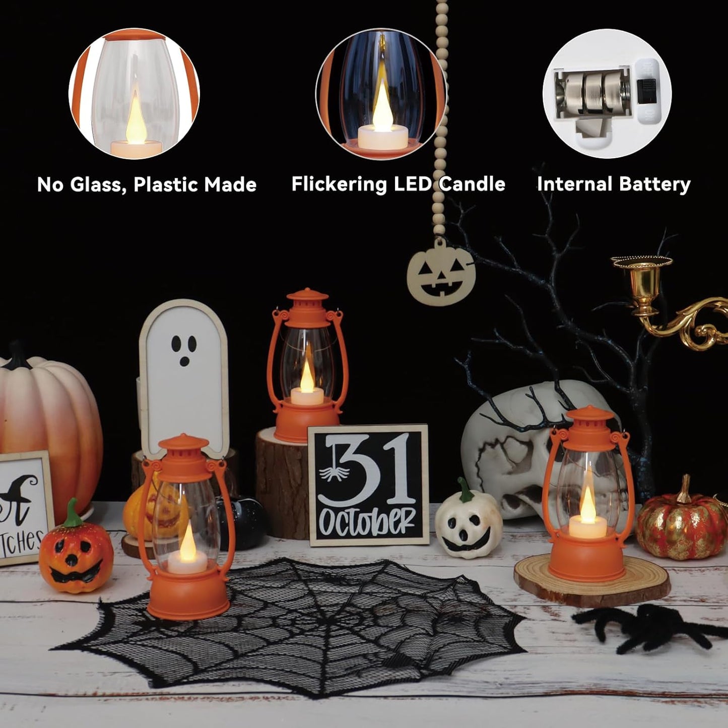 12Pcs Orange Mini Lanterns for Fall Halloween Thanksgiving & Western Camping Decor – Small Lantern Decorative for Table Centerpiece, Hanging Ornaments for Christmas Wedding & Cowboy Party