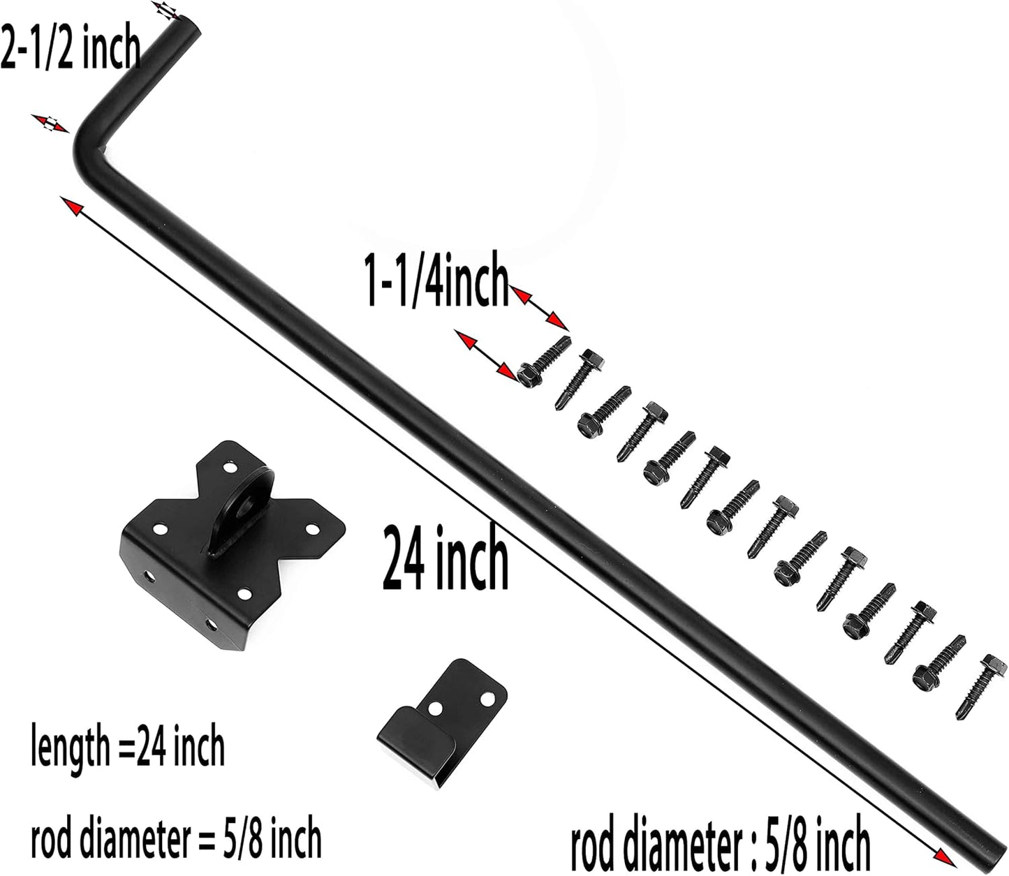 Heavy Duty 24 inch Cane Bolt Drop Rod Gate Drop Pin Steel Material -1 Pack mainly for Single Open Door