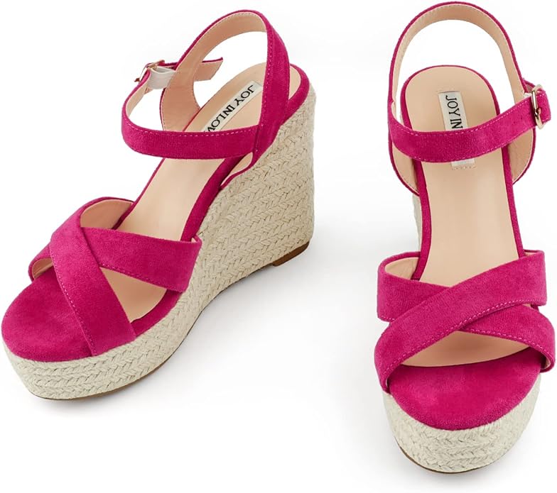 JOY IN LOVE Womens Espadrilles Wedge Sandals Platform Heels Ankle Strap Open - Image 2