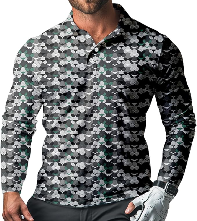 Men's Long Sleeve Golf Shirt Quick Dry 3 Button Work Fishing Outdoor Casual by SQPO
