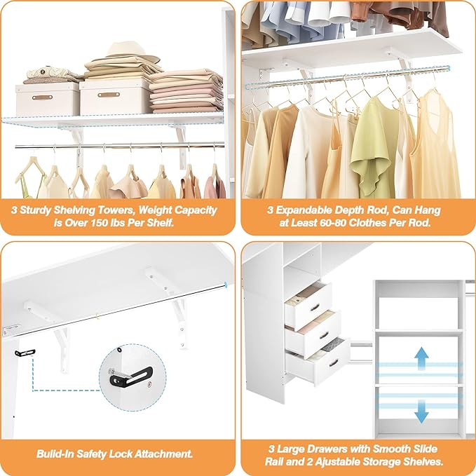 8FT Closet System, Wall Mount Bedroom Wardrobe - Image 6