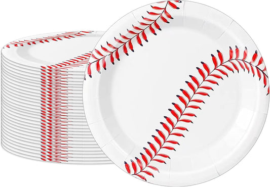 Baseball Party Supplies Set 60Pcs Baseball Party Paper Plates - 7Inch Round Dinner Dessert Plates for Cake,Salad,Fruit Pizza丨Kids Birthday Fan Sports Event&Game Day