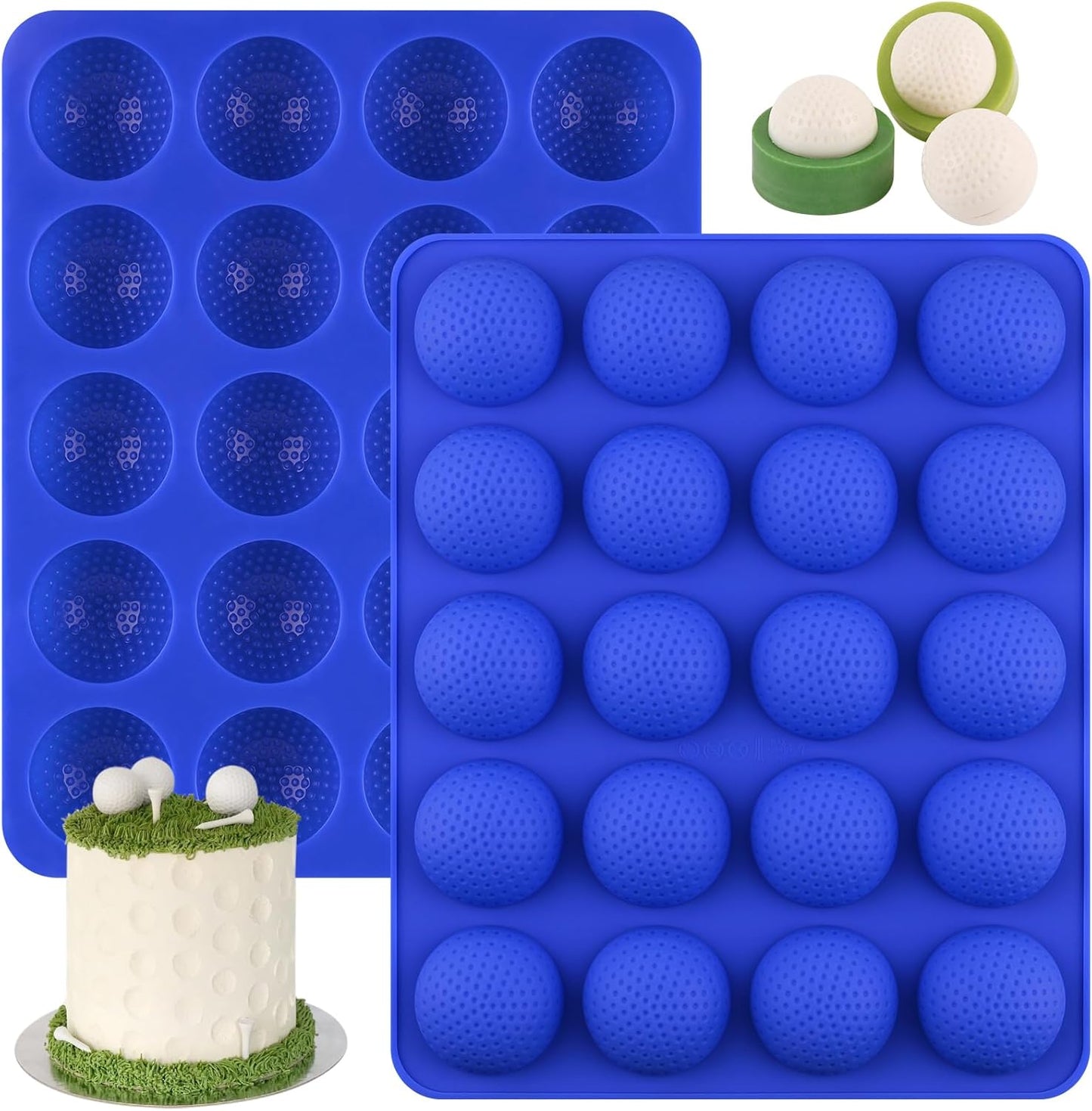 2 Pack Golf Ball Mold, Silicone Golf Ball Cake Pop Mold, 20-Cavity 3D Sphere Mold for Chocolate,Cake Pops, Ice Cubes, Bath bombs