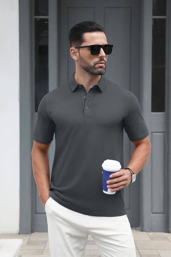 MAGCOMSEN Men's Polo Shirts Short Sleeve Cotton Pique 3 Button Classic Fit - Image 2