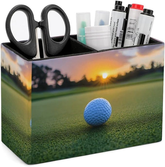Pens Holder, Pencils Holder for Desk Organizer, Sport Golf Ball Sunset PU by Quteprint