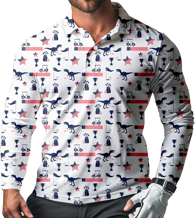 Men's Long Sleeve Golf Shirt Quick Dry 3 Button Work Fishing Outdoor Casual by SQPO