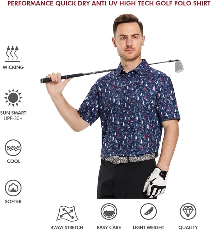 Golf Shirts for Men Dry Fit Short Sleeve Print Performance Moisture Wicking - Image 5