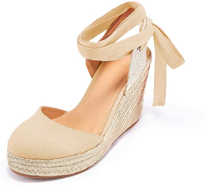 FISACE Womens Summer Espadrille Heel Platform Wedge Sandals Ankle Buckle Strap - Image 5