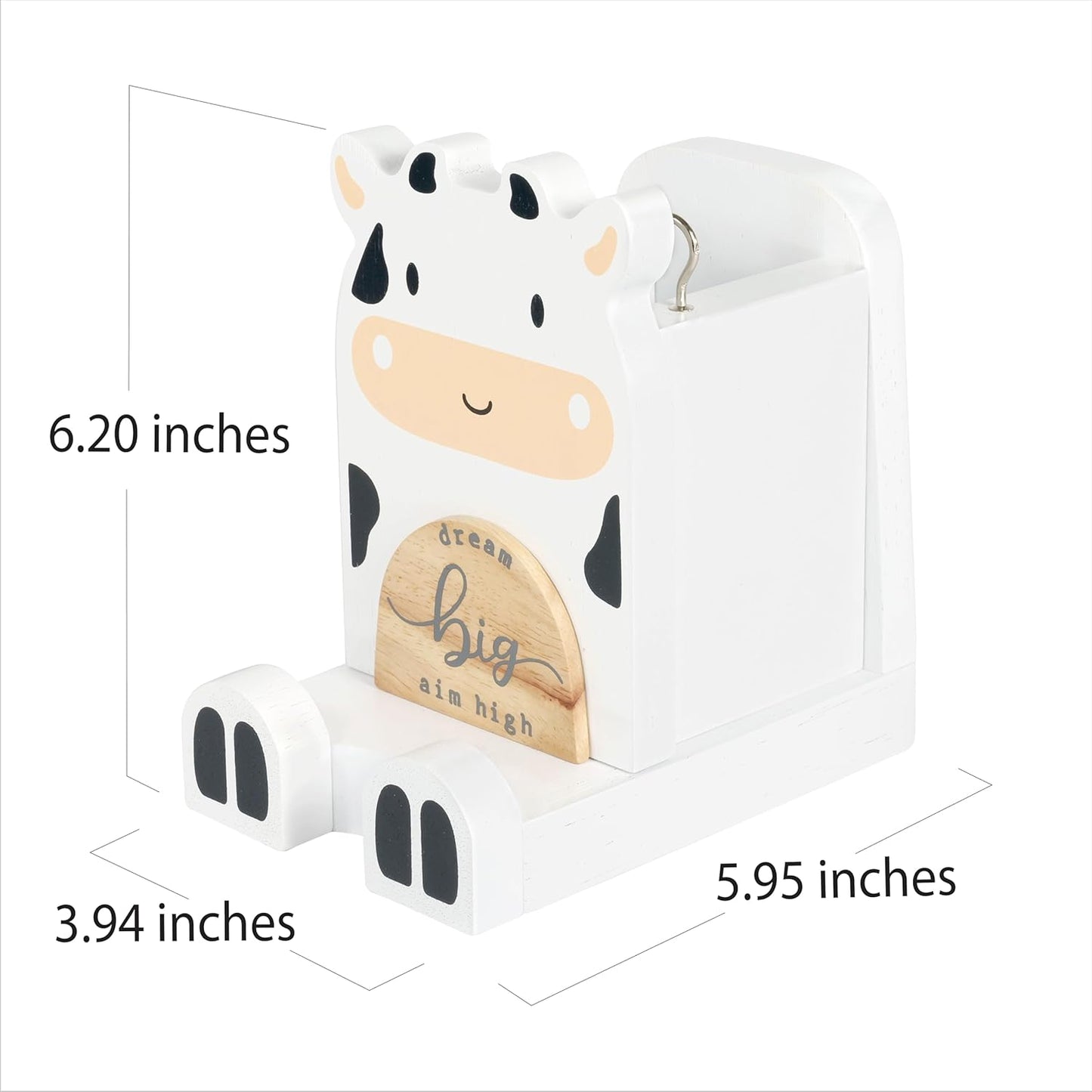 I'm Solid Wood Multipurpose Eyeglass Phone Pen & Pencil Holder Stand Stationery Desk Box Organizer Accessories Decor, Cute Farm Animal for Home Office Desktop Decor Birthday Graduation Gifts (Cow)