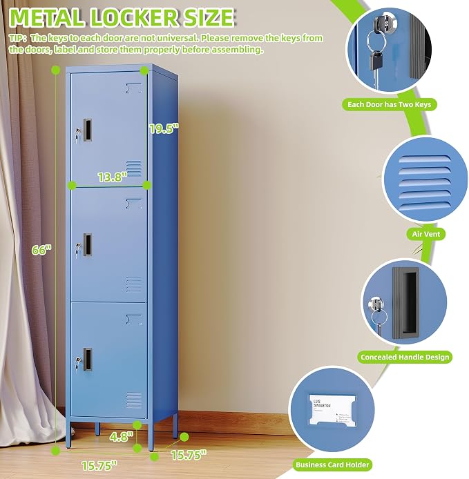 Aobabo 16" W 3 Door Metal Storage Locker - Image 3
