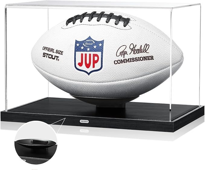 JupDec Football Display Case Full Size, Upgraded Clear Acrylic Box by JupDec