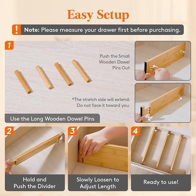 Lifewit 5 Pack 4" High Bamboo Drawer Dividers, 17-21.5" Adjustable Drawer - Image 6