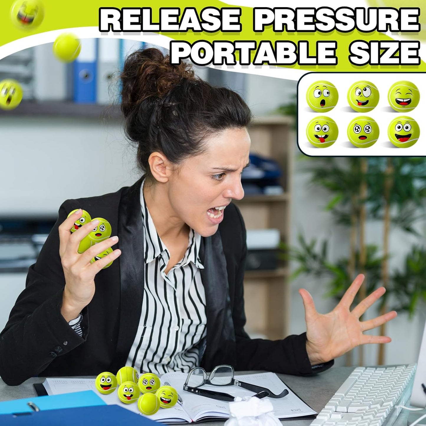 12 Pcs Mini Face Stress Balls for Boys Girls Sport Funny Face Squeeze Foam Balls for Stress and Anxiety Relief for Party Favors Birthday Gift Decoration(Tennis)