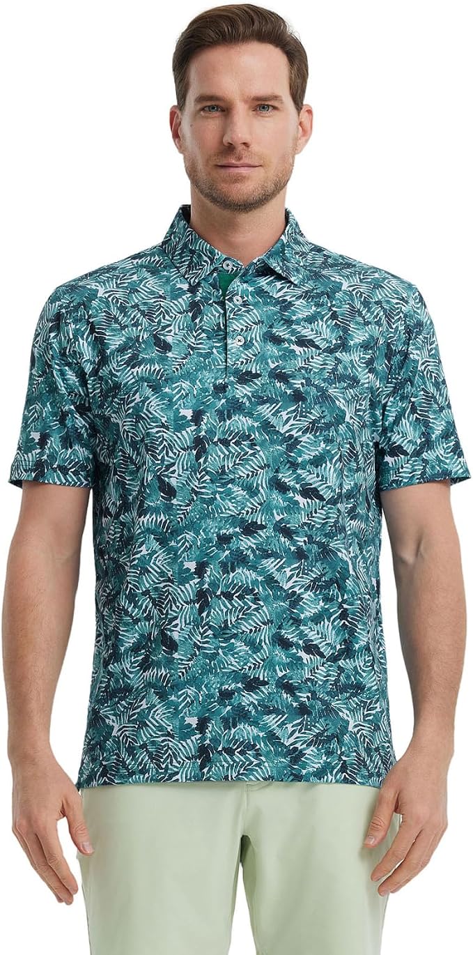 Golf Shirts for Men Dry Fit Short Sleeve Print Performance Moisture Wicking - Image 2