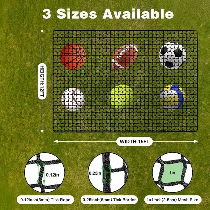 Golf Net, 12X12ft /12X15ft/12X20ft Golf Practice Net Sports Practice Barrier Net - Image 2