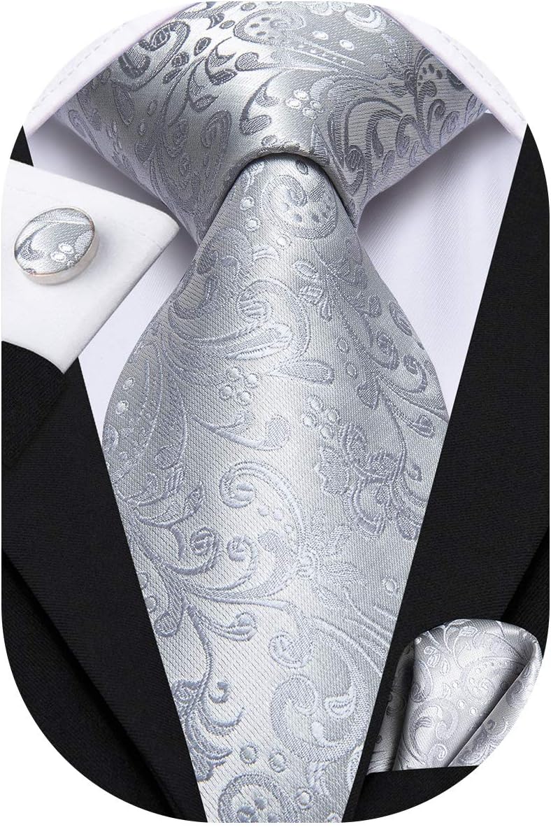 Hi-Tie Men 63inches Tie Set Extra Long Necktie Paisley Tie Pocket Suqare Cufflinks Big and Tall Men Tie
