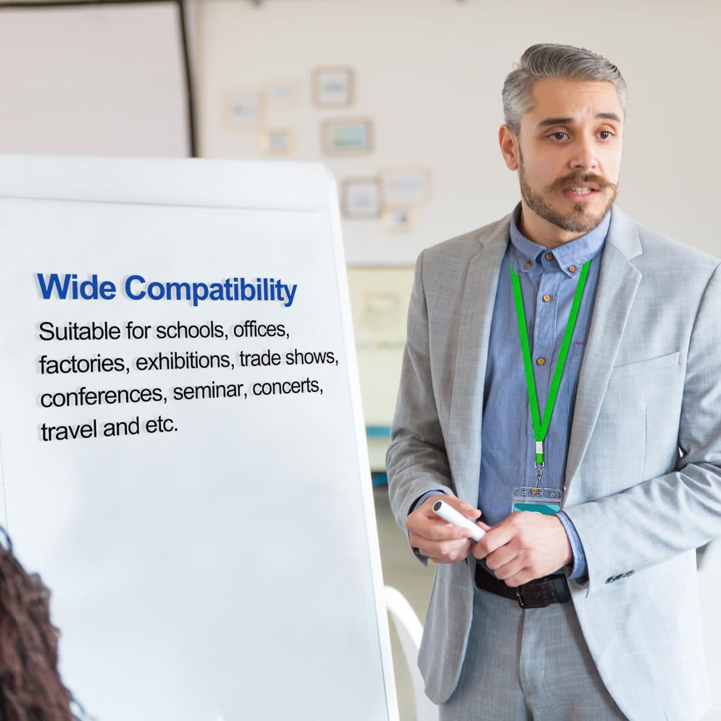 100Pcs Flat lanyards for ID Badge Durable Neck Lanyards with Swivel Hook, Comfortable Neck Straps lanyards with Badge Clip (Green)