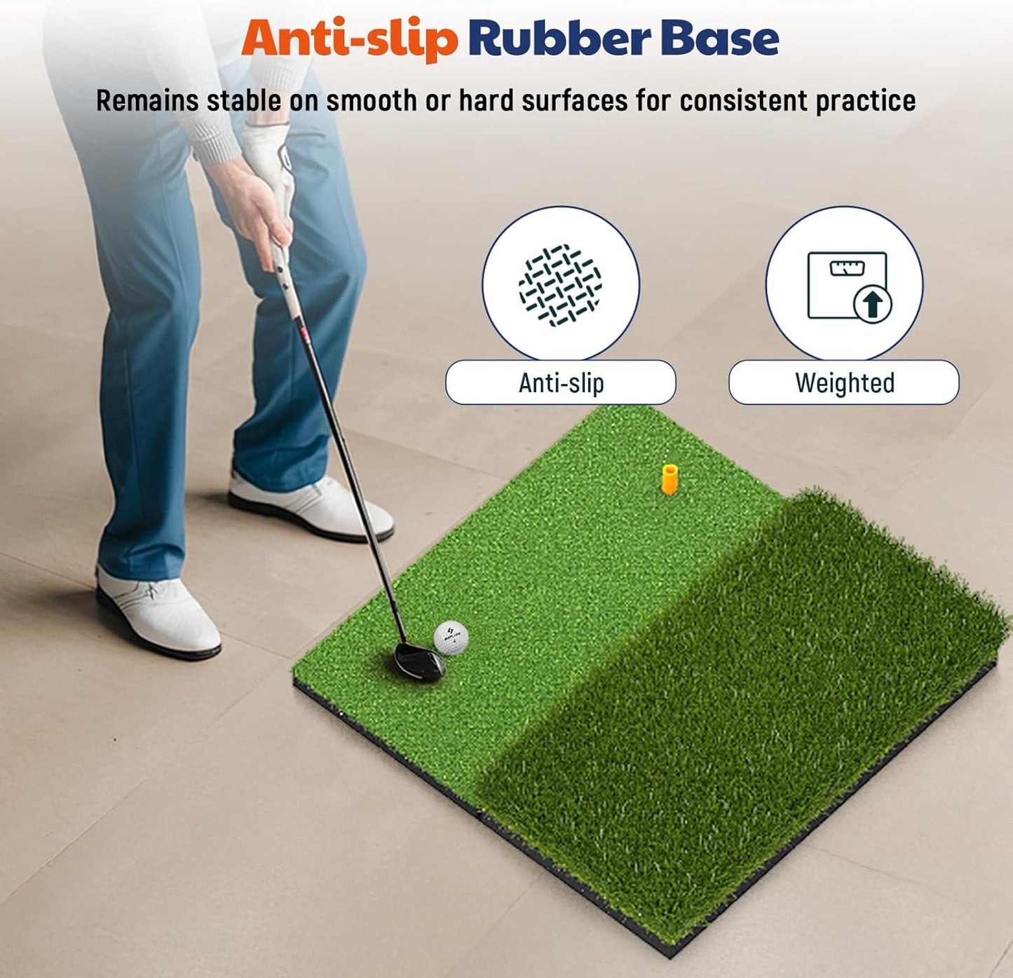 JAYA Golf Hitting Mat with Heavy Rubber Base, Foldable Golf Practice Mat for Indoor and Outdoor Training, Fairway & Rough Turf for Swing and Chipping