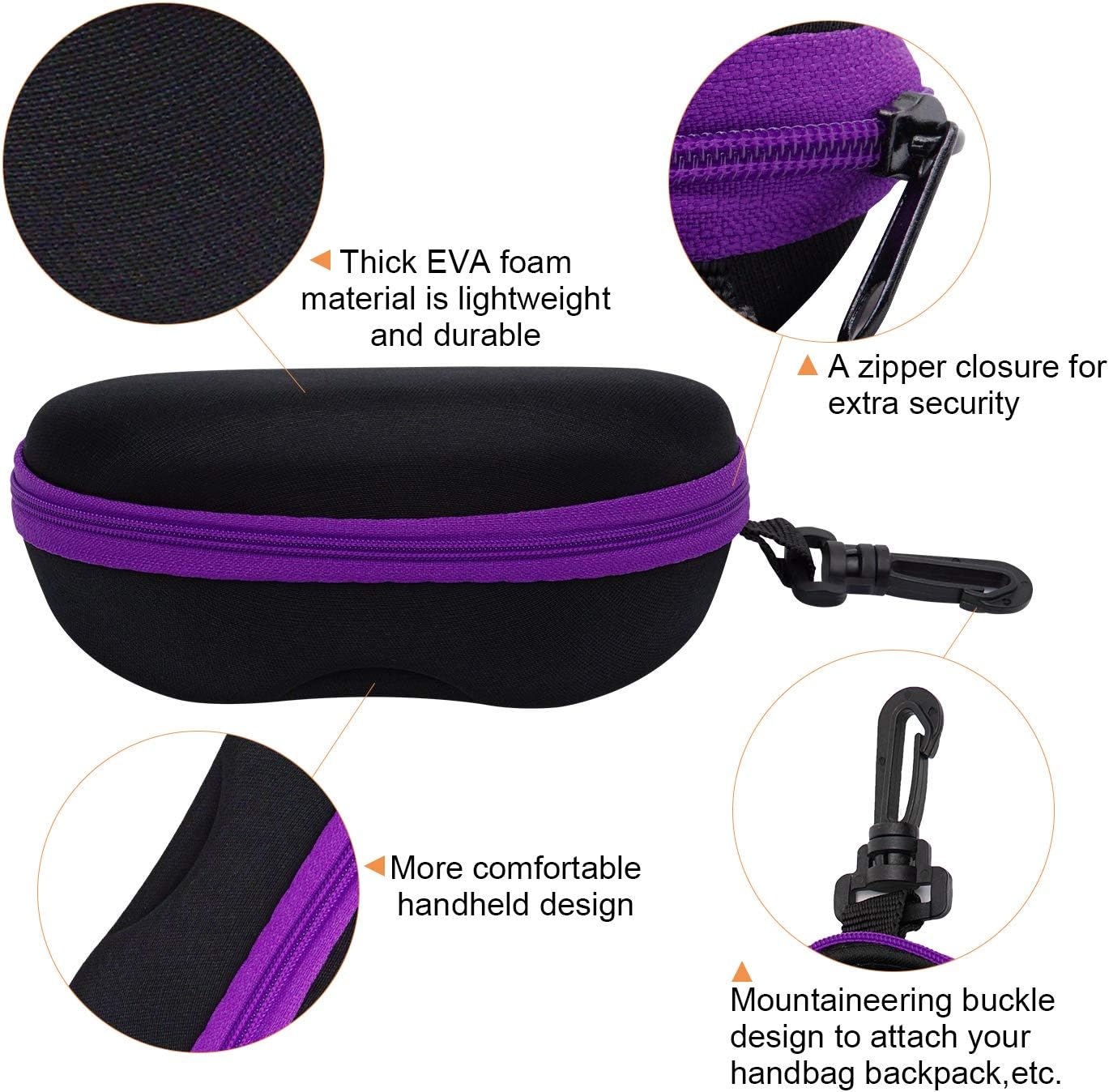 INNOLIFE Zipper Hard Shell Sunglasses Cases, Portable Travel Eyeglasses Cases with Plastic Hook for Men Women