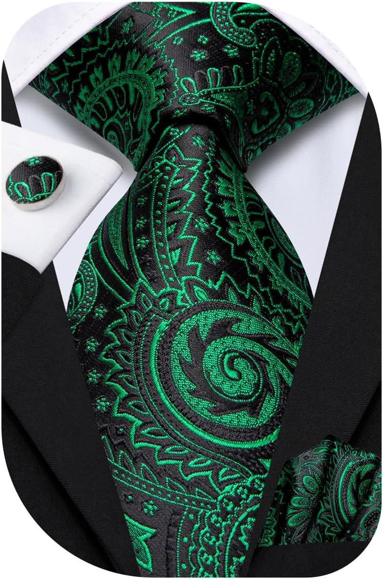 Hi-Tie Men 63inches Tie Set Extra Long Necktie Paisley Tie Pocket Suqare Cufflinks Big and Tall Men Tie