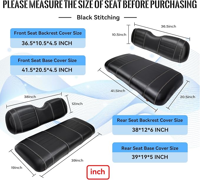 Golf Cart Seat Covers fits Club Car Precedent/DS/EZGO RXV/TXT/Yamaha Front Rear - Image 2