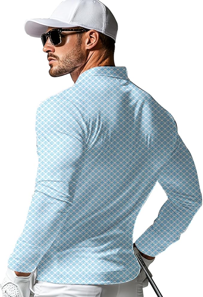 Men's Long Sleeve Golf Shirt Quick Dry 3 Button Work Fishing Outdoor Casual - Image 2