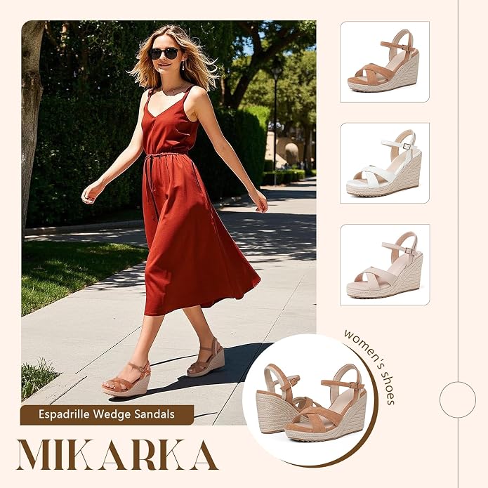 mikarka Women's Espadrille Wedge Sandals: Ankle Strap Platform Open Toe Wedges - Image 2