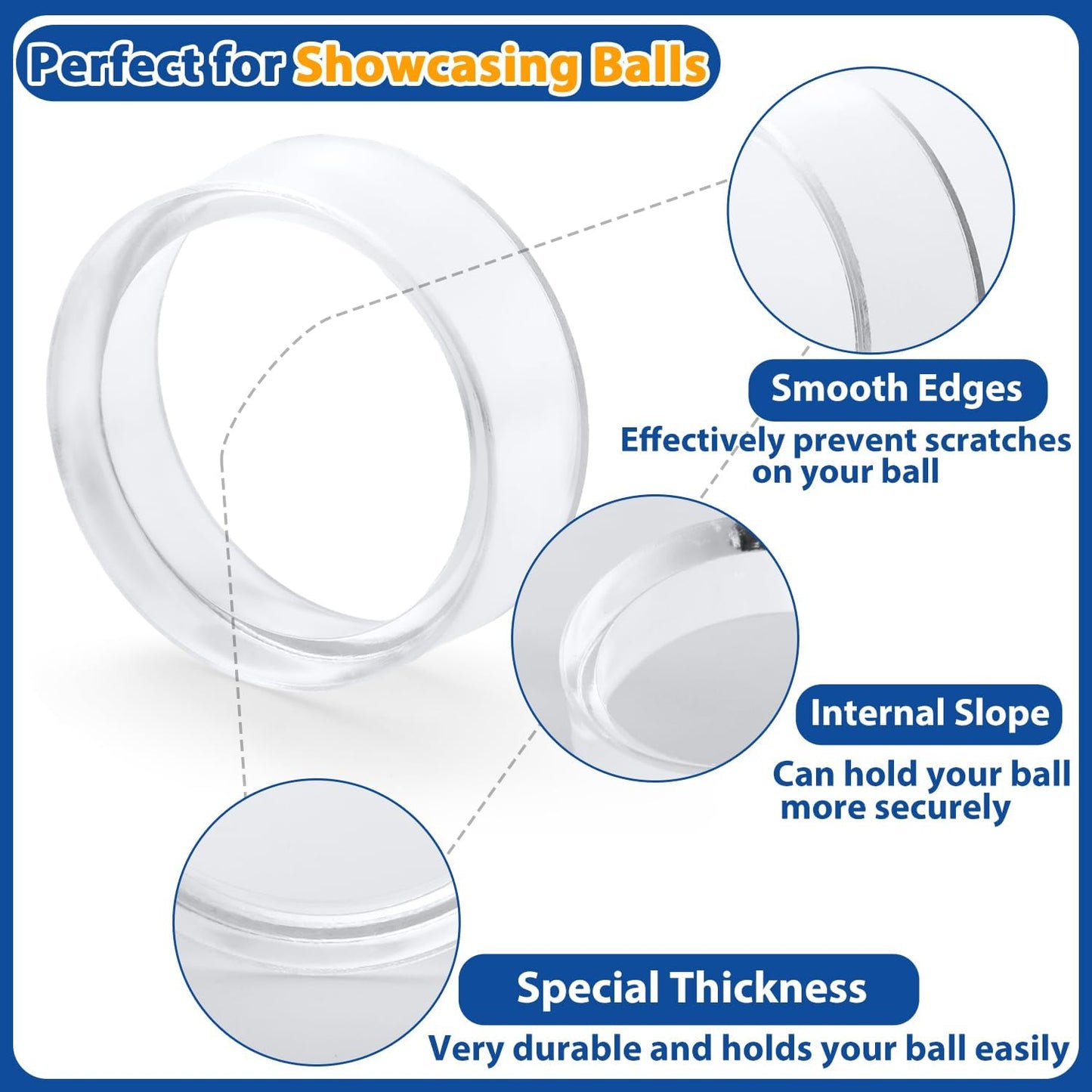 120 Pcs Baseball Holder Ring Stand 0.6/1.22/1.77 Inch Round Acrylic Stands, Small Display Stand Ring Clear Sphere Holder for Small Balls, Baseball, Golf Ball, Crystal Ball, Egg Stand, Marble, Softball