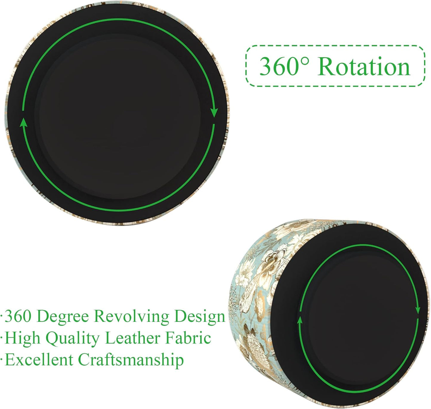 Hennaja Round Leather Art Supply Organizer,Remote Control Holder,360 Degree Rotating,Multi-Functional Pencil Holder,4 Compartments Desktop Stationary Organizer(1-Blue Bird)