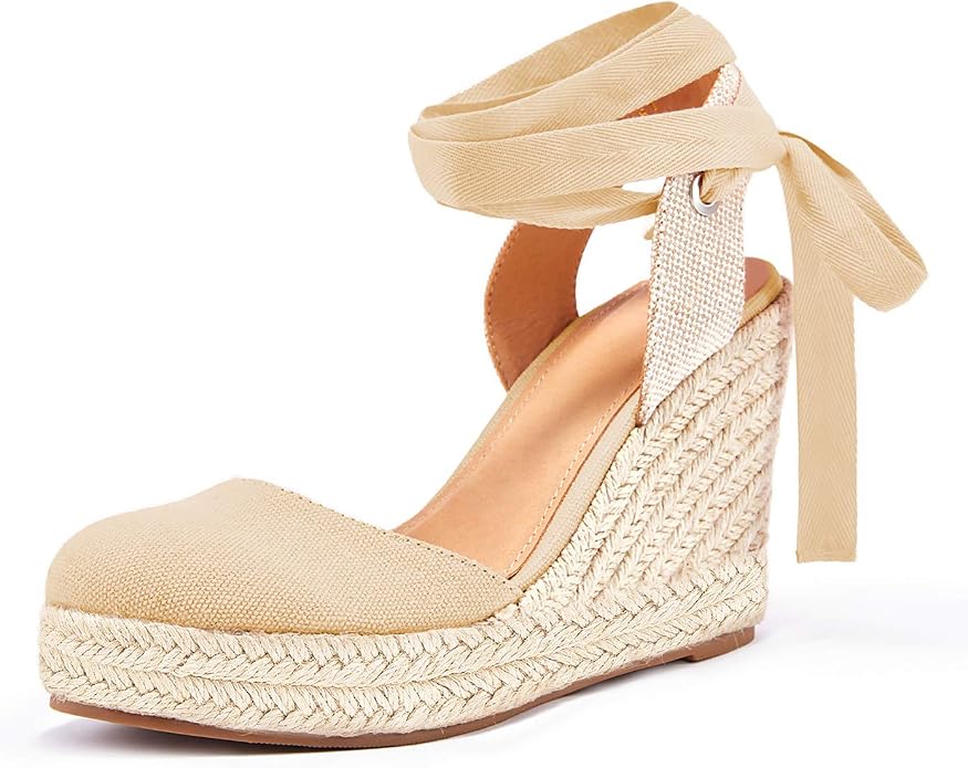FISACE Womens Summer Espadrille Heel Platform Wedge Sandals Ankle Buckle Strap by FISACE