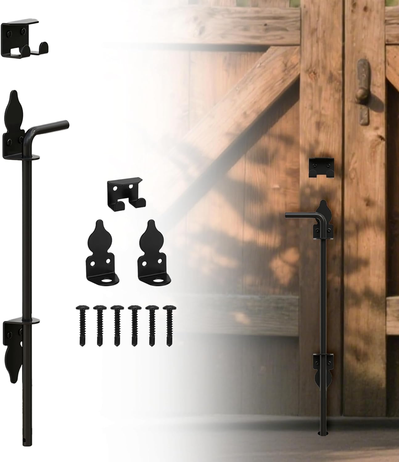 24" Heavy Duty Cane Bolts for Gates with Black Rustproof Powder Upgraded Hardware Gate Drop Rod for Wood PVC Vinyl Fences Gates, Double Doors-1 Pack